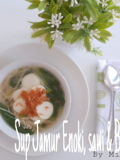 Foto resep Sup Jamur Enoki, Sawi & Bakso Ikan