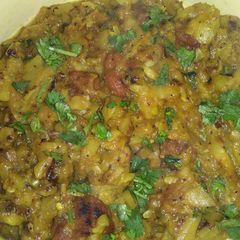 A picture of Bottle gourd lentil dumplings stir fry.