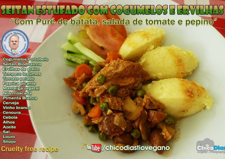 Seitan estufado com puré de batata