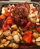 Ojo de bife con batata morrón papa y cebolla