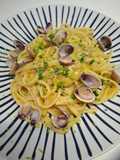 Linguine with Clams (Lupini) and Yellow Cherry Tomatoes