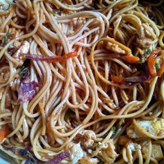 A picture of Chowmin with mix veg,paneer and egg.