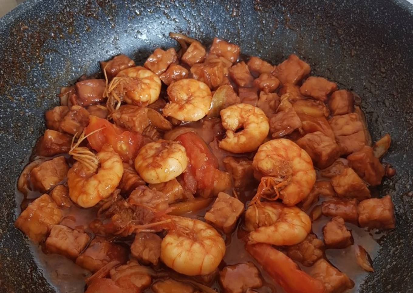 Udang tempe saos padang pedas manis menu buka puasa