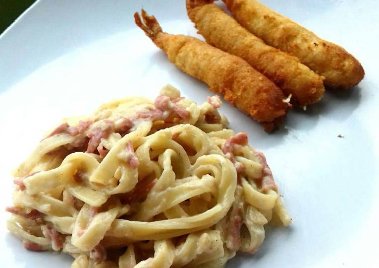 Resep Fettucini carbonara, Enak Banget