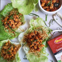 A picture of Tikka Chicken lettuce Wraps.