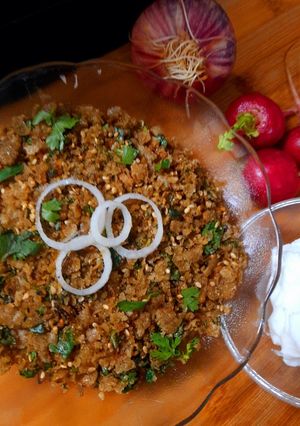 A picture of Crunchy garlicky pearl millet vaghariyu.