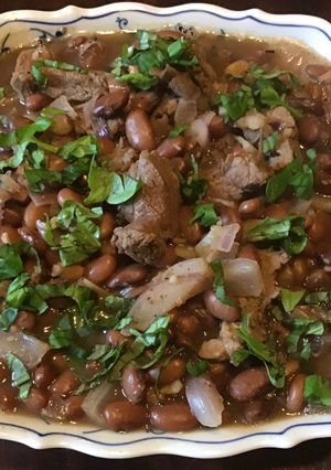 A picture of California Farm Leftover Lamb Bone with Smokey Beans.