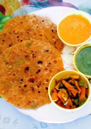 A picture of Healthy tasty delicious multigrain flour and besan veggi Chilla.