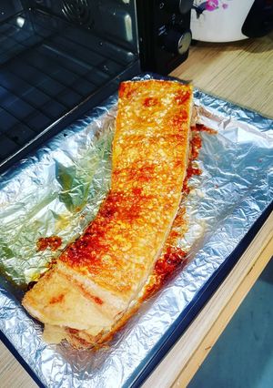 A picture of Easy oven roasted crispy pork belly.