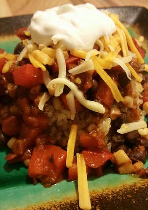 A picture of Spicy veggie & quinoa salad.