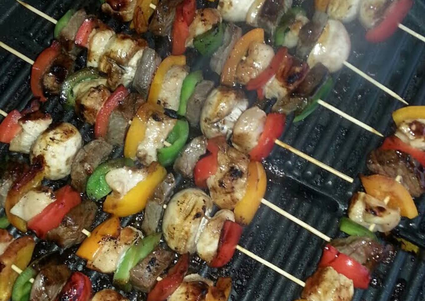 Marinated Chicken and Beef Kabobs