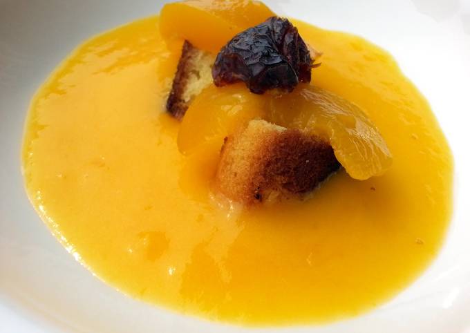 Cake On Peach Liqueur Coulis Dessert