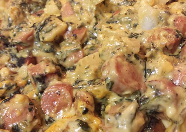 Recipe of Ultimate Cheesy Franks and potatoes. Comfort food at its best. Mmmmmmmm.