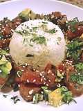 Tuna poke with coconut rice and Bibb lettuce