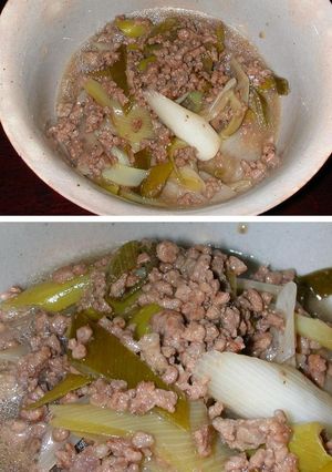 A picture of 10-Minute Lightly Flavored Simmered Ground Meat and Japanese Leek.