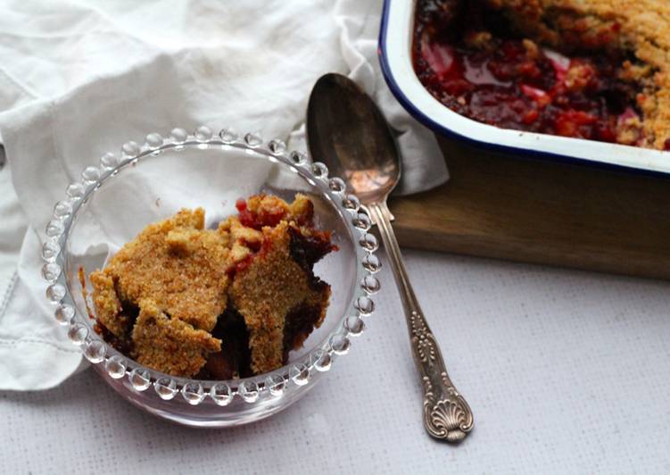 How to Make Perfect Plum and rosewater crumble with almonds