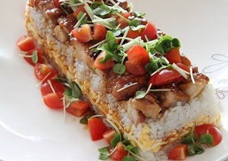 Recipe of Perfect Colourful Oshi Sushi (Pressed Sushi) with Chicken Teriyaki
