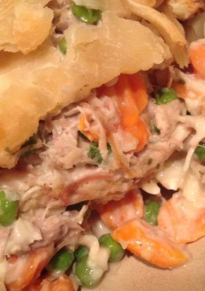 A picture of Turkey and Dumplings Pot Pie.