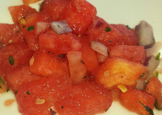 Steps to Prepare Super Quick Homemade Watermelon salsa