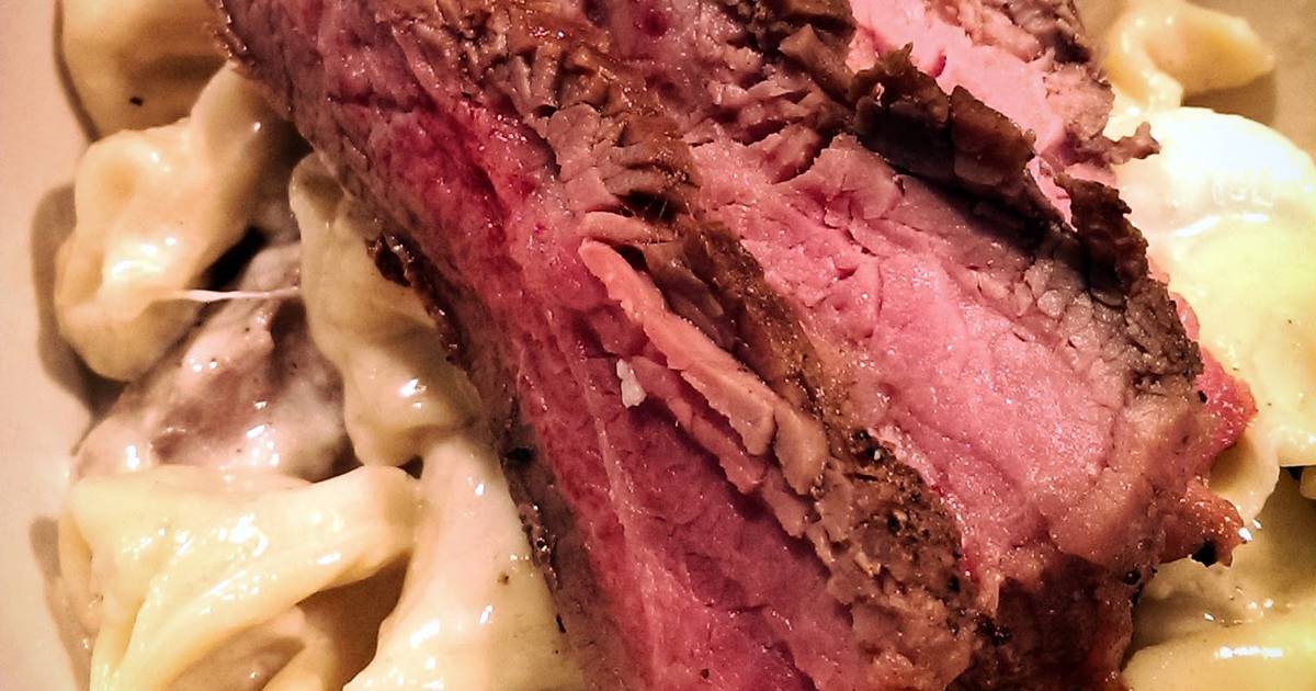 Flank Steak over Tortellini in Parmesan Cream sauce Recipe by frances