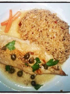 A picture of Chicken Piccata and Quinoa.