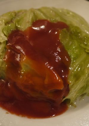 A picture of Cooked in a Microwave! Layered Ground Meat and Cabbage Dome.