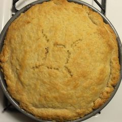 A picture of Turkey Pie (with a flakey buttery pie crust).