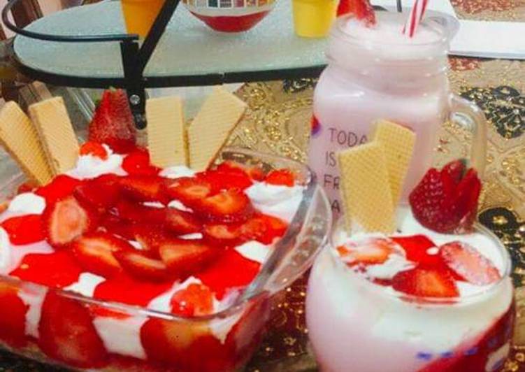 How to Make Speedy Strawberry custard and Strawberry jelly.  with  🍦whippy whipped cream 🍦