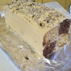 A picture of Chocolate Vanilla Blocks Cake with Caramel Butter Cream.