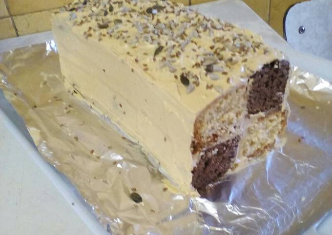 Chocolate Vanilla Blocks Cake with Caramel Butter Cream