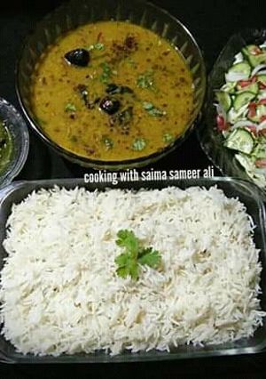 A picture of Moong masoor dal n bhagaray chawal #cookpadapp.