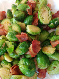 A picture of Carmelized Bacon Brussel Sprouts.