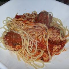 Linguini and meatballs A picture of Linguini and meatballs.