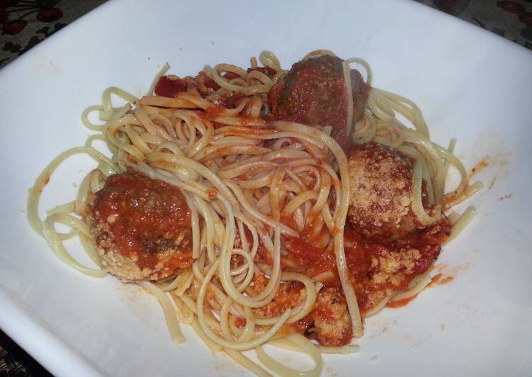 One Simple Word To Linguini and meatballs