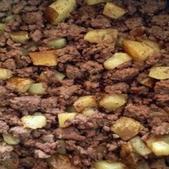 A picture of Ground beef and potatoes.