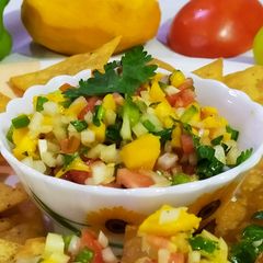 Fresh Mango Salsa with Nachos A picture of Fresh Mango Salsa with Nachos.