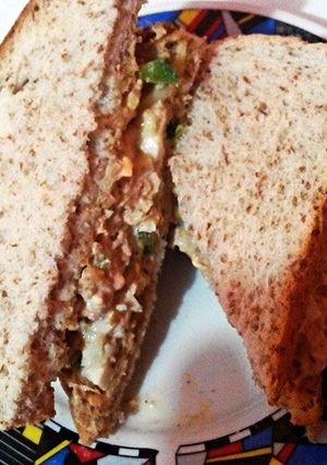 A picture of Egg and tuna sandwich.