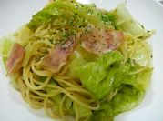 A picture of spaghetti with lettuce