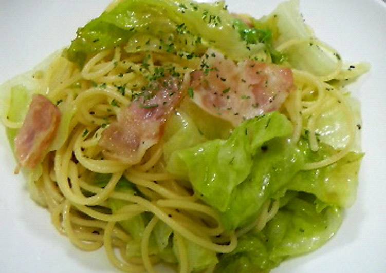 Simple Way to Make Speedy Easy Lettuce and Bacon Pasta with Yuzu Pepper