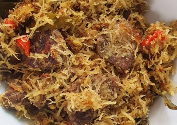 Cara Bikin Dendeng Ragi (serundeng daging sapi) pedas Farah Quinn