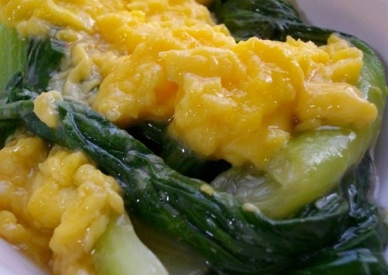 Bok Choy with Fluffy Creamy Scrambled Egg and Ankake Sauce