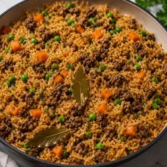 A picture of Rice with beef.