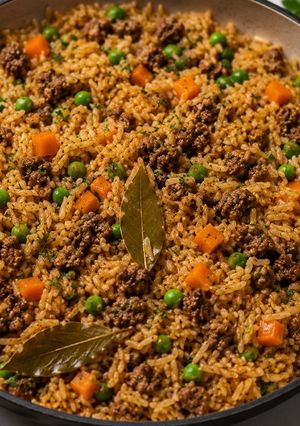 A picture of Rice with beef.