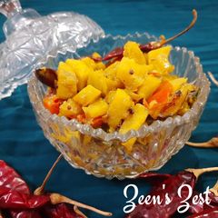 A picture of Raw Banana and Bell Pepper Poriyal.
