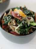 Spotted Trotter Sausage, Crisp Apple and Kale Pasta in Cream Sauce