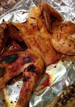 A picture of Roasted Spatchcocked Chicken.