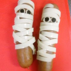 A picture of Mummy Sausages for Halloween Bento.