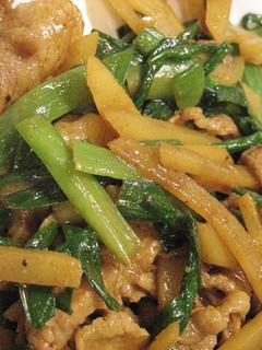 A picture of Pork, Chinese Chives, and Potato Summer Curry Stir-Fry.