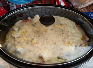 A picture of Scalloped Potato/Ham Soup.