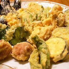 A picture of Tempura with Summer Vegetables and Meat-Stuffed Bitter Melon.